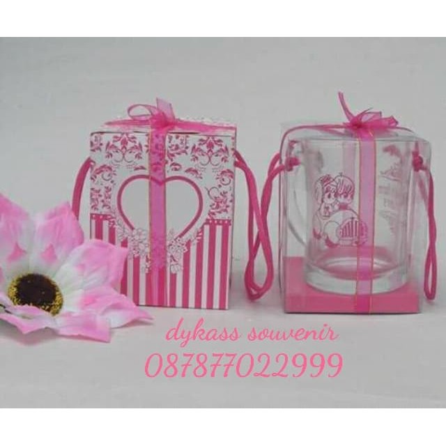 

souvenir pernikahan gelaskaca kecil + box tali / mika pita