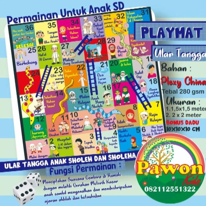 Ular Tangga Raksasa Anak Sholeh (1.5x1.5m) Karpet Bermain Anak SD