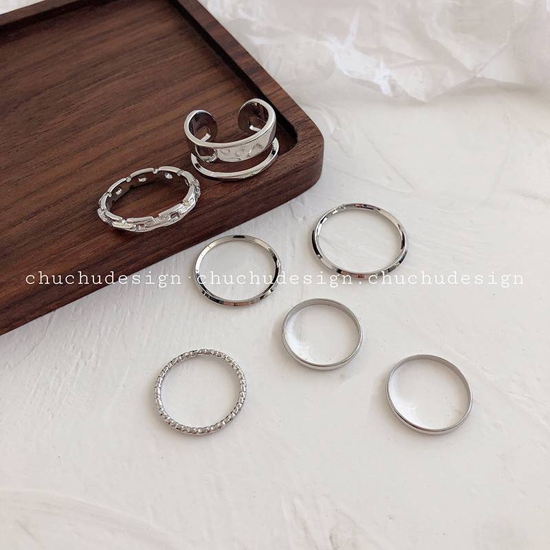 IFYOU 7pcs / Set Cincin Rantai Emas Model Terbuka Gaya Retro Korea Untuk Aksesoris Perhiasan