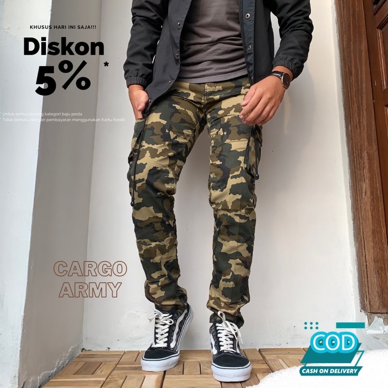 Celana Cargo Panjang Loreng Tentara Army Inggris Unisex Pria Wanita Original Katun 27-32 Slim fit Terbaru