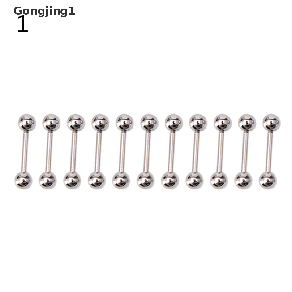 Gongjing1 10PCS Anting Tindik Lidah / Puting / Tubuh Bentuk Barbel Bahan Stainless steel