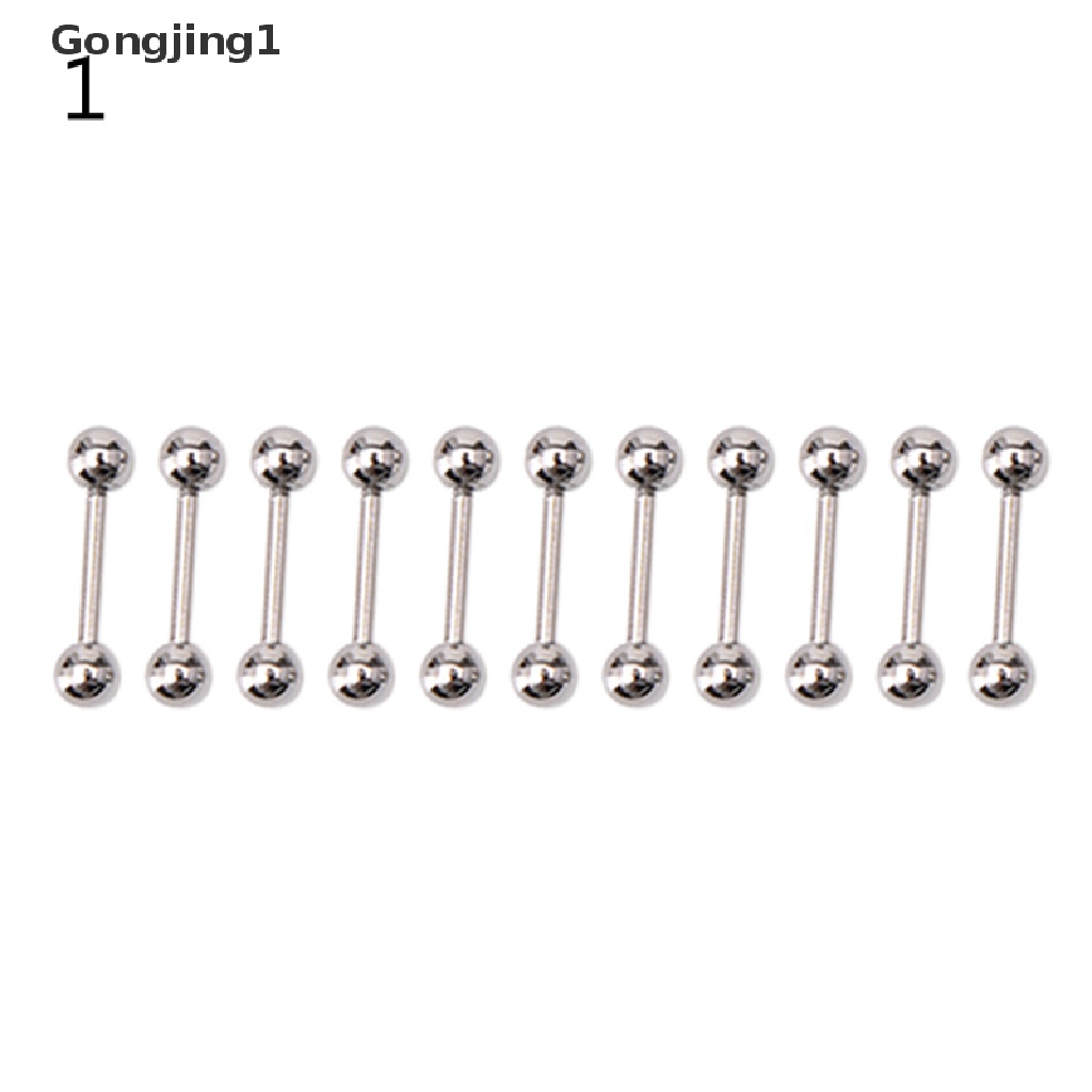 Gongjing1 10PCS Anting Tindik Lidah / Puting / Tubuh Bentuk Barbel Bahan Stainless steel