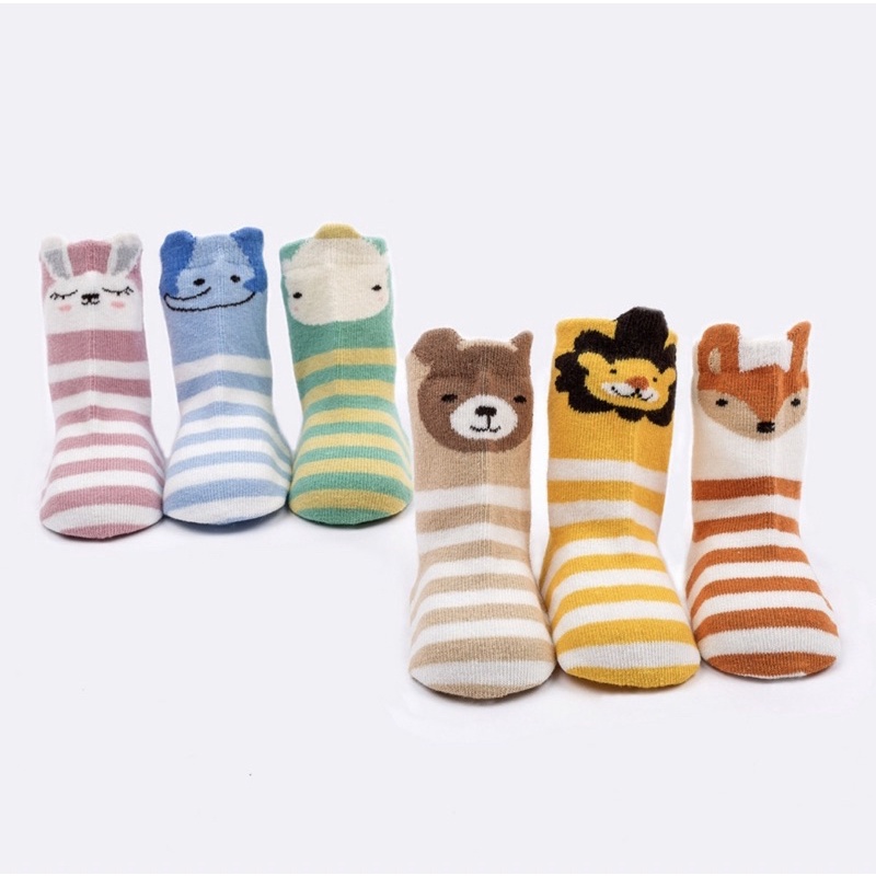 Kaos Kaki Anak Bayi Laki Laki Perempuan Unisex Kaos Kaki Antislip Motif Animal Garis Salur / Baby Socks