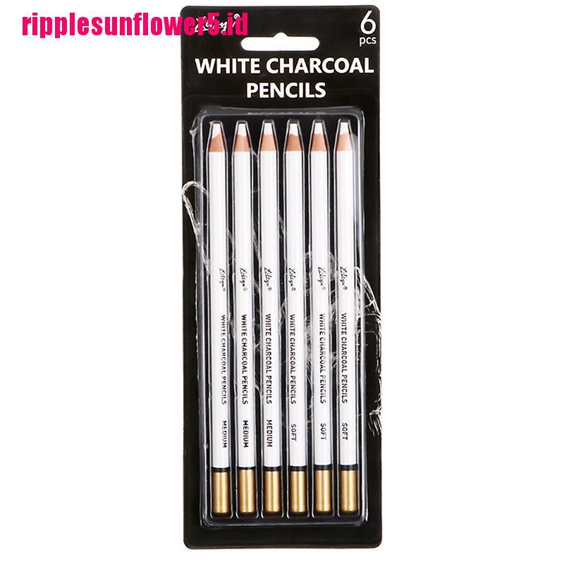 6pcs / set Pensil Arang Medium Lembut Warna Putih Untuk Sketsa / Menggambar