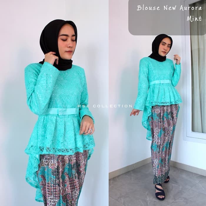 SETELAN KEBAYA BROKAT AURORA MINT ROK PLISKET