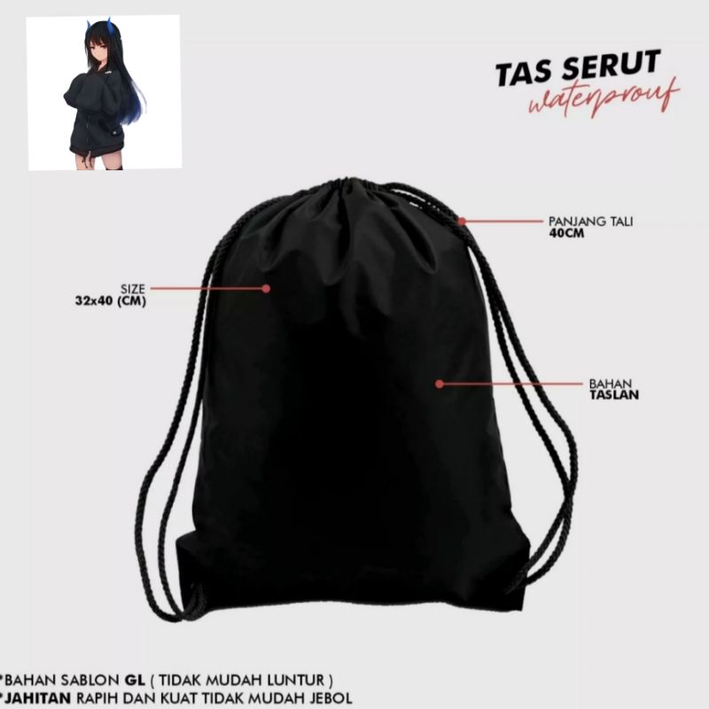 Tas Serut / String Bag Anti Air TERLENGKAP - Tas Ransel Serut Tas Olahraga Tas Sekolah Tas Serut Waterproof Pria Dan Wanita Tas Polos - Custom Bisa COD - P3-POLOS