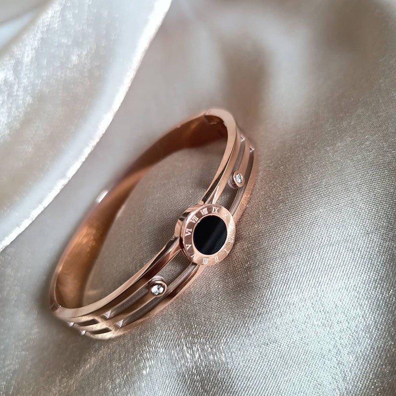 gelang bangle wanita kualitas bagus bahan titanium tidak luntur rose gold mawar emas impor murah