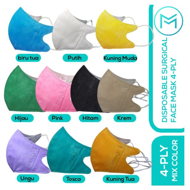 Masker Duckbill 4ply Mix 10 Warna Maskit - Earloop & Tali Hijab
