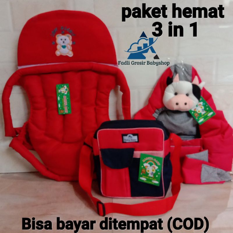 Gendongan Bayi Depan Bordir Tas Bayi Marsya Dan Gendongan Bayi Samping Kerut Boneka Sapi (3 in 1)