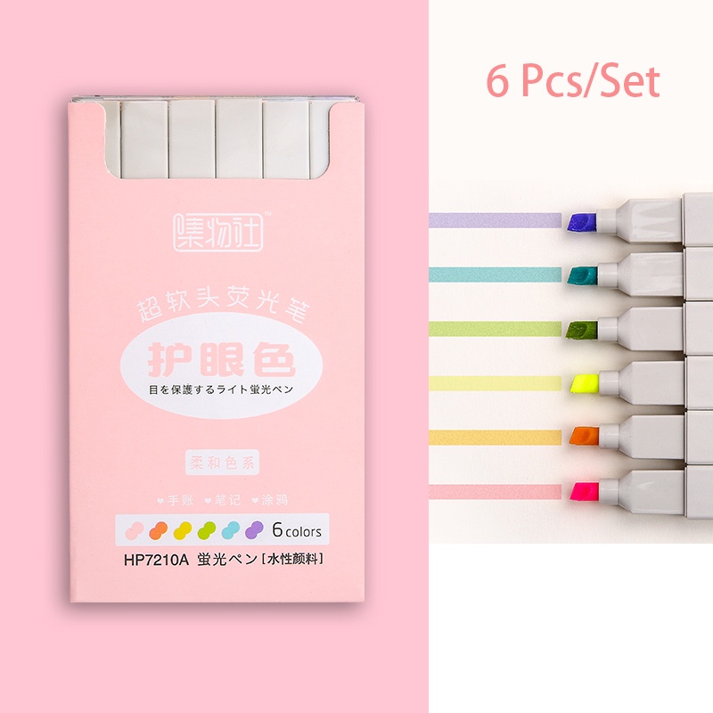 6 Colors Morandi Soft Tip Highlighter Light Color Student Colored Marker