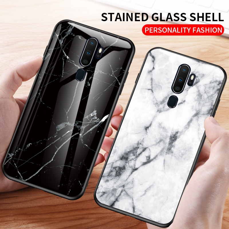 Case OPPO A9 A5 2020 A7 A5S AX5 A3S Realme 5 Pro Marble Tempered Glass Luxury Gradient Cover Case