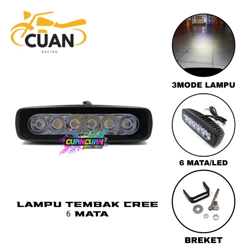 LAMPU TEMBAK SOROT MOTOR LED CREE 6 TITIK 6 MATA 6 SISI DRL WORKLIGHT