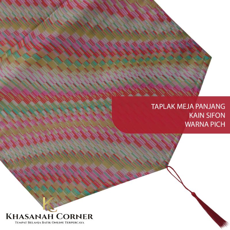 Taplak Meja Panjang/Runner Table Cover Kain Sifon Motif Warna Hijau Krem Muda Kombinasi Katun / Etni