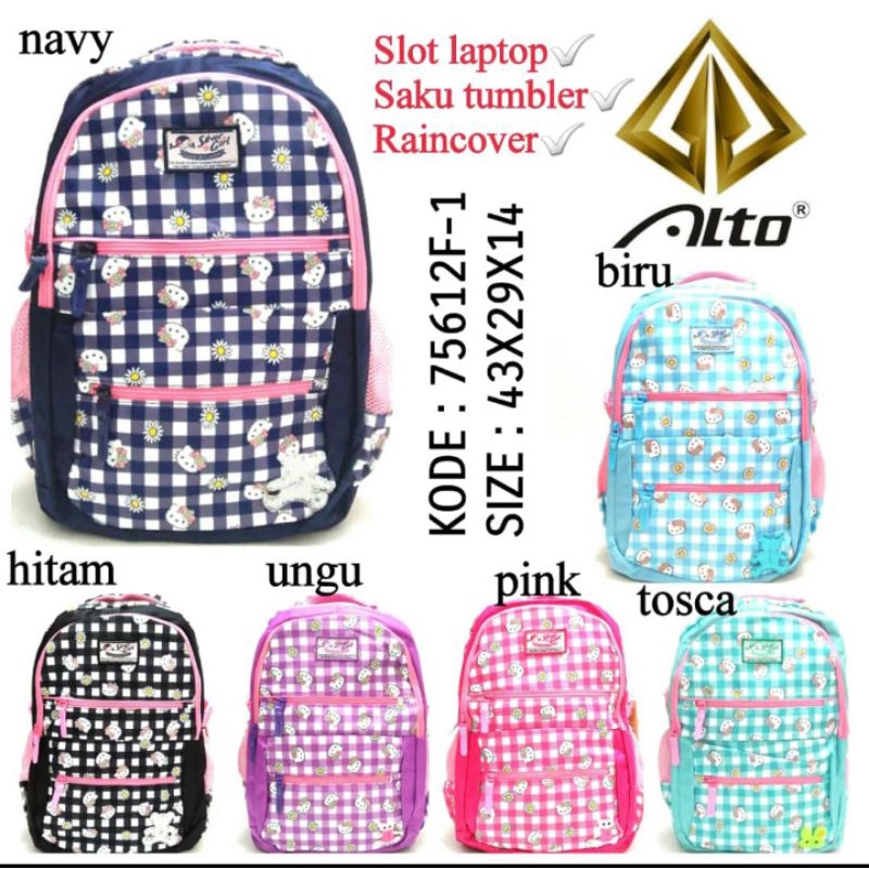 TERBARU TAS RANSEL SEKOLAH ANAK PEREMPUAN ALTO 75612F-1 WARNA PINK BIRU UNGU TOSCA HITAM DAN NAVY ADA RAINCOVER TERBARU