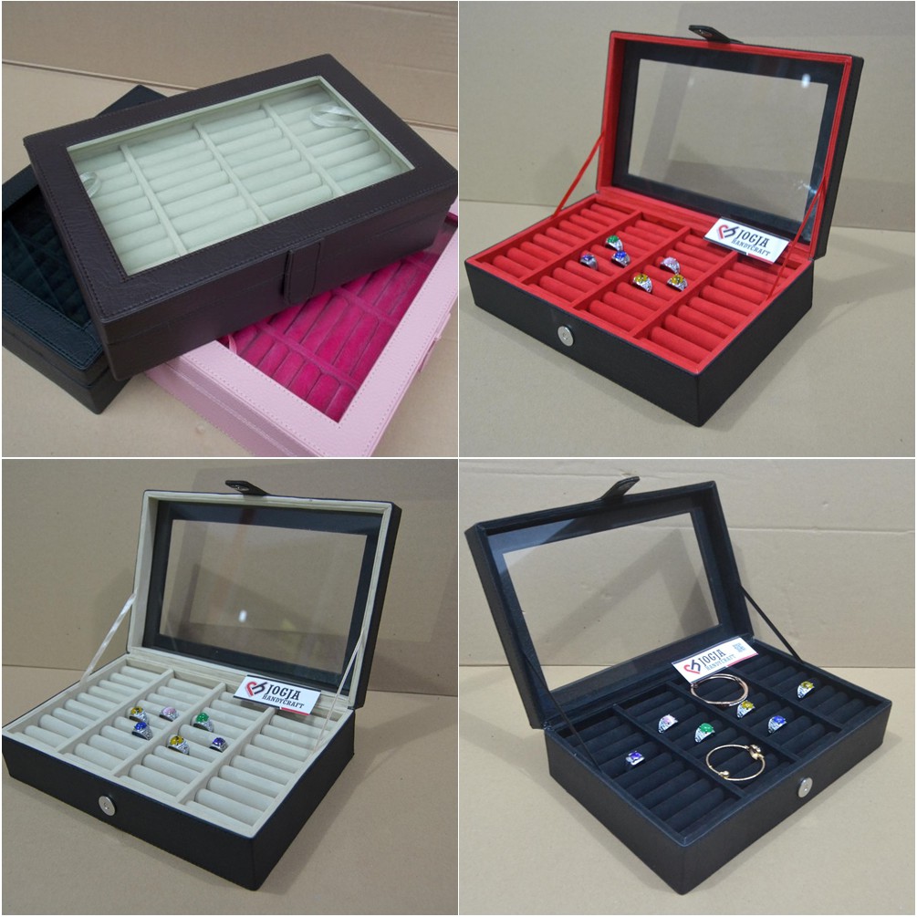 Exclusive Black Red Universal Ring Box Organizer - Kotak Tempat Cincin