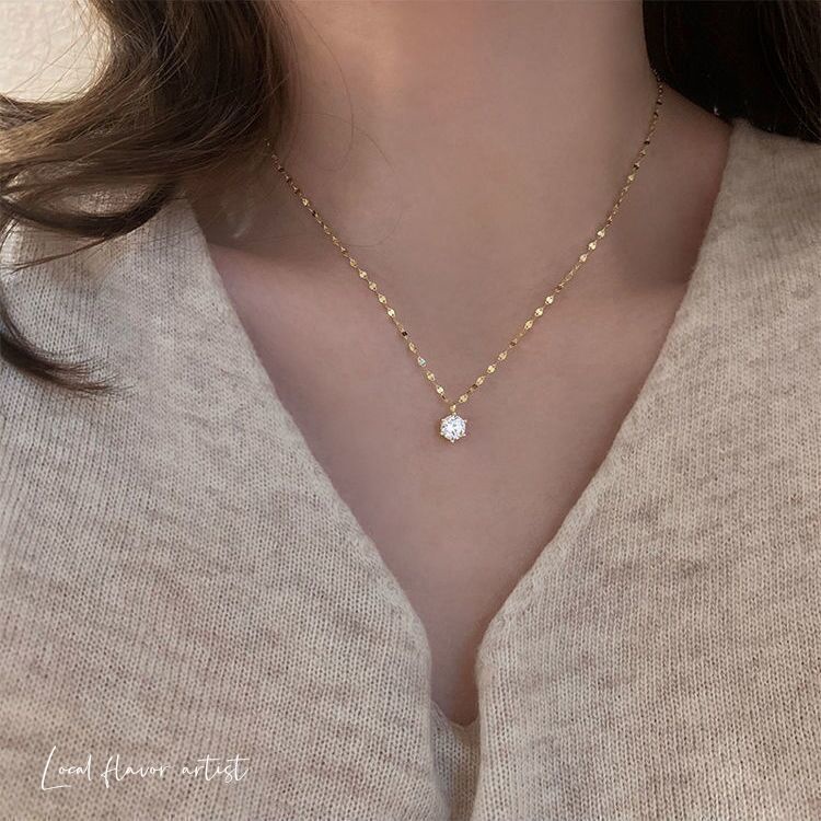 Simple Single Diamond Necklace Female Ins Super Flash Pendant Clavicle Chain