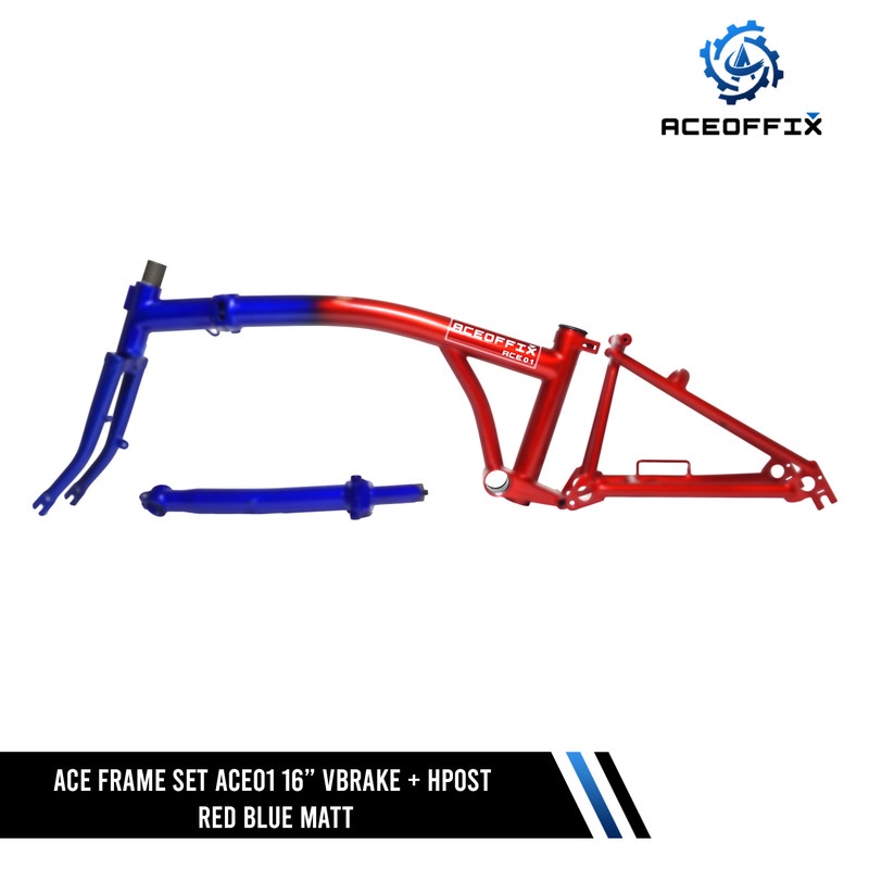ACEOFFIX FRAME SET ACE01 16" VBRAKE + HPOST RED-BLUE MATT