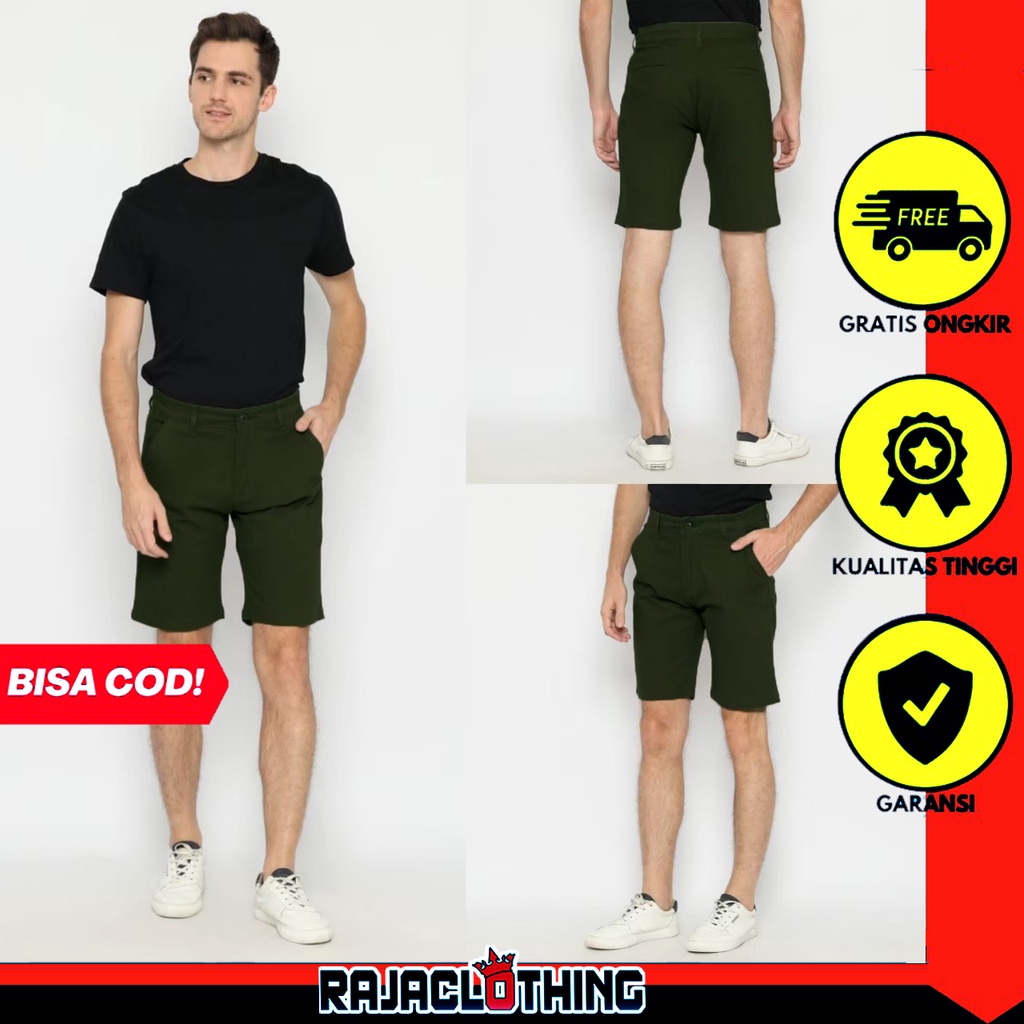 RCL - Short Pants Green / Celana Chino Hijau Pendek Pria - Chino Premium Big Size S.M.L.XL 27 Sampai 34 Bahan Melar Impor