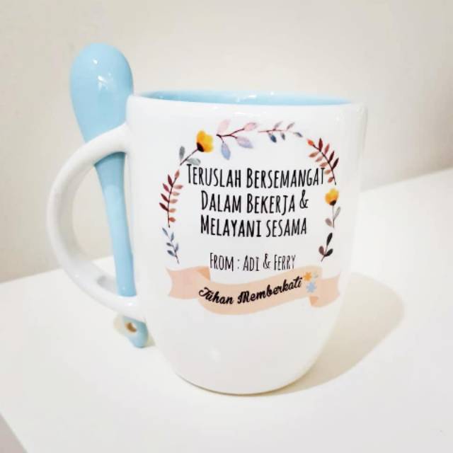 Mug custom sendok souvenir unik kado wedding wisuda ultah promosi