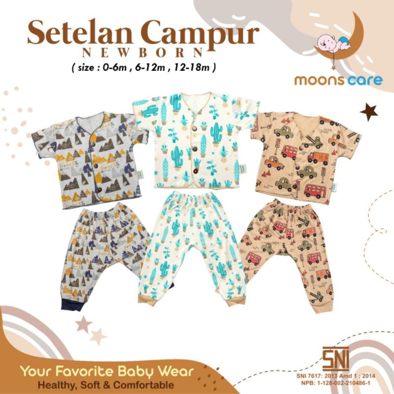 moons care  Baju Bayi Stelan Campur Newborn Motif Premium | Baju Setelan Bayi Baru Lahir