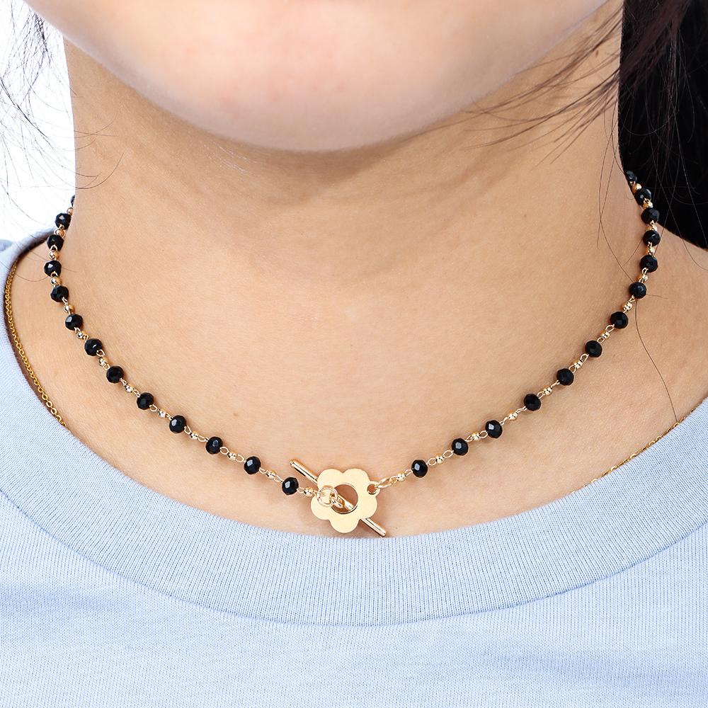 R-bunga Choker Rantai Perhiasan Wanita Kerah Hitam