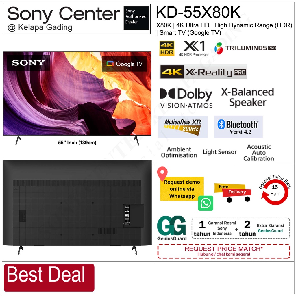 Jual SONY LED TV KD55X80K / KD55X80K / KD 55X80K 4K Ultra HD High