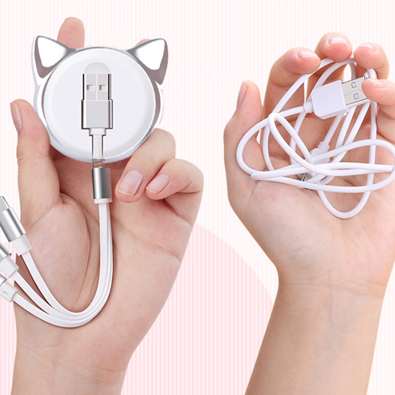 3in1 Kabel Data / Charger Micro USB / Lightning / Tipe C Retractable Untuk Handphone