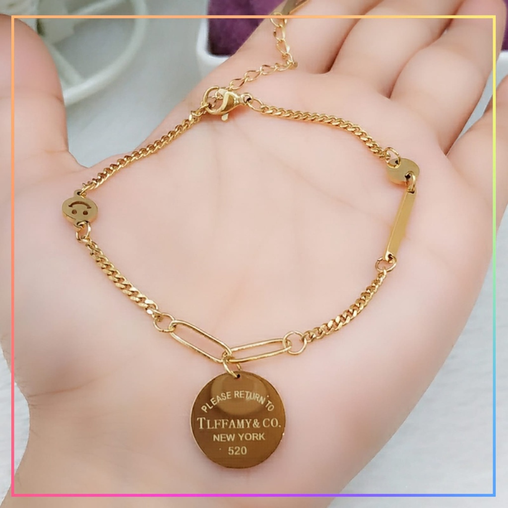 Gelang titanium/stainless steel Gelang Jurai New York Premium Replika Emas Warna Gold Cantik Perhiasan Wanita Anti Karat GT 353