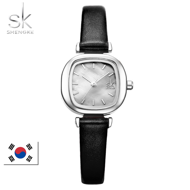 SHENGKE 8052 Jam Tangan Wanita Analog Tali Kulit Pearl Shell Korean Design CURRENOS