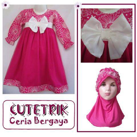 Gamis Cutetrik Pink Tile Pita Putih
