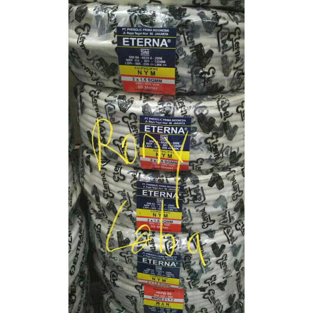 KABEL ETERNA 2x1 5mm   ETERNA 2 X 1 5 MM  1 ROLL 50meter    Putih