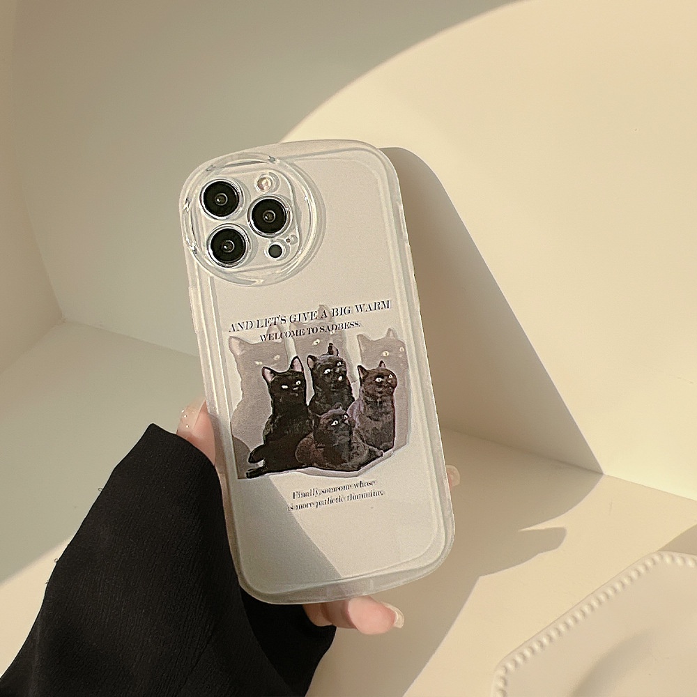 Case Pelindung Transparan Motif Kucing Hitam Untuk Iphone 13 7 + 8 Plus SE 2020 XS XR 11 12 PRO MAX