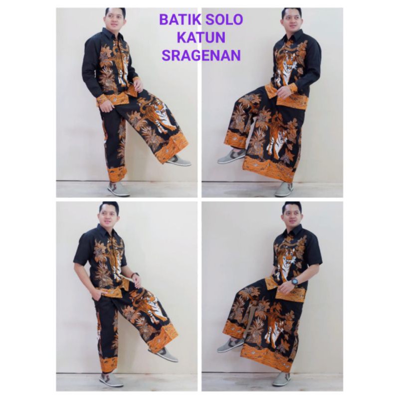 kemeja koko batik asli solo Sragenan dengan setelan sarung celana