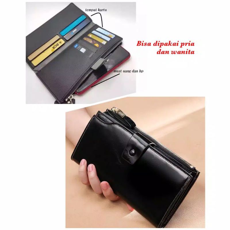 Dompet panjang unisex dompet Manggo serbaguna dompet lipat wanita dompet pria dompet kartu hitam