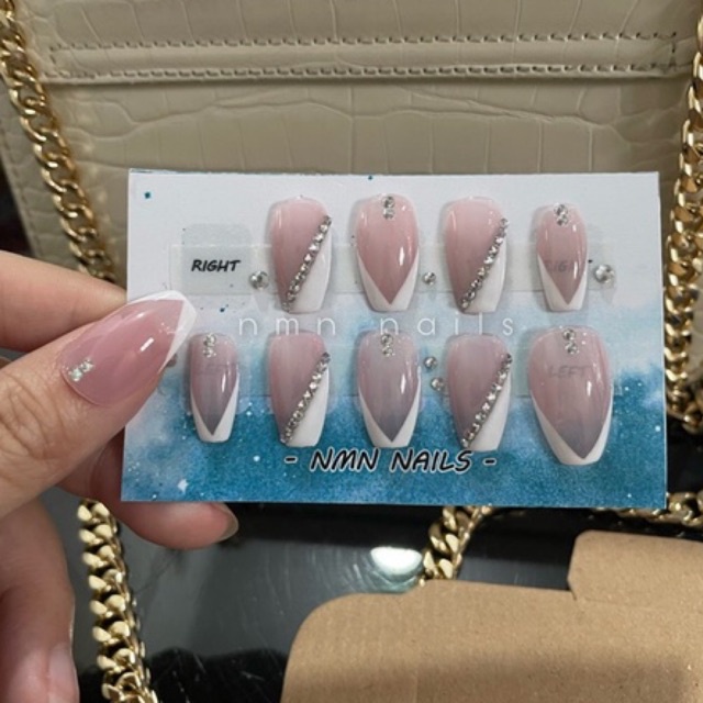 Press on nails french diamond / kuku palsu permata / kuku palsu french