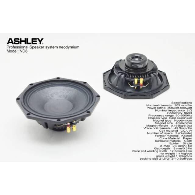 SPEAKER KOMPONEN ASHLEY ND8 8 INCH ORIGINAL ASHLEY