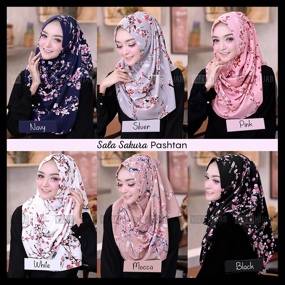 ✅ Sala Sakura Pashtan By Vazya Hijab Pastan Blooming Sakura Jilbab Pashmina Instan Bubbleprint Black-2