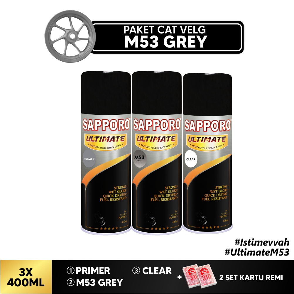 Paket Cat Velg M53 Grey + FREE Kartu Remi / Sapporo Ultimate / Cat Spray Semprot Aerosol Terbaik