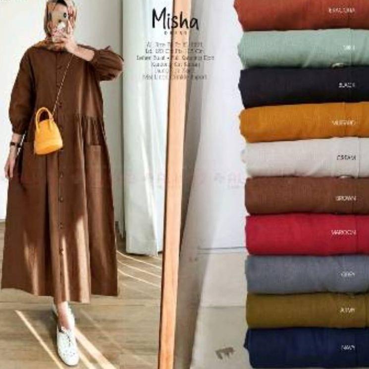 LANGSUNG ATC.. Midi Dress Katun Linen Rami Premium / Pocku Midi Dress Katun Linen Rami Premium