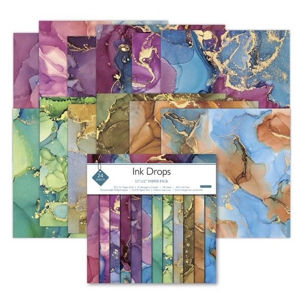 Scrapbook Patterned Paper 6&quot;x6&quot; - Ink Drops (24 sheets)