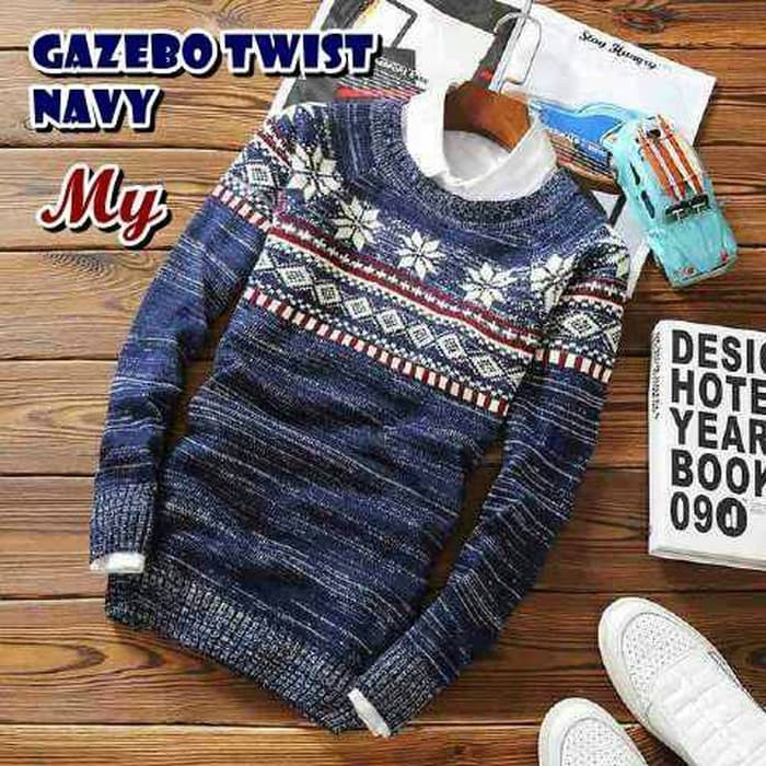 Sweater Pria sweater rajut pria GAZEBO TWIST NAVY - Original