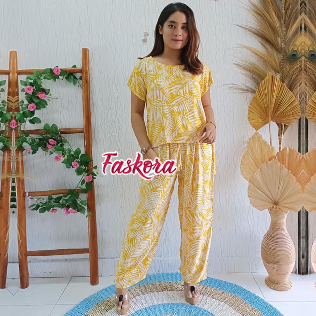 One Set Pajamas Rayon Jumbo XXL Kelapa / Setelan Piyama Wanita Kekinian / Pajamas Set Lengan Pendek