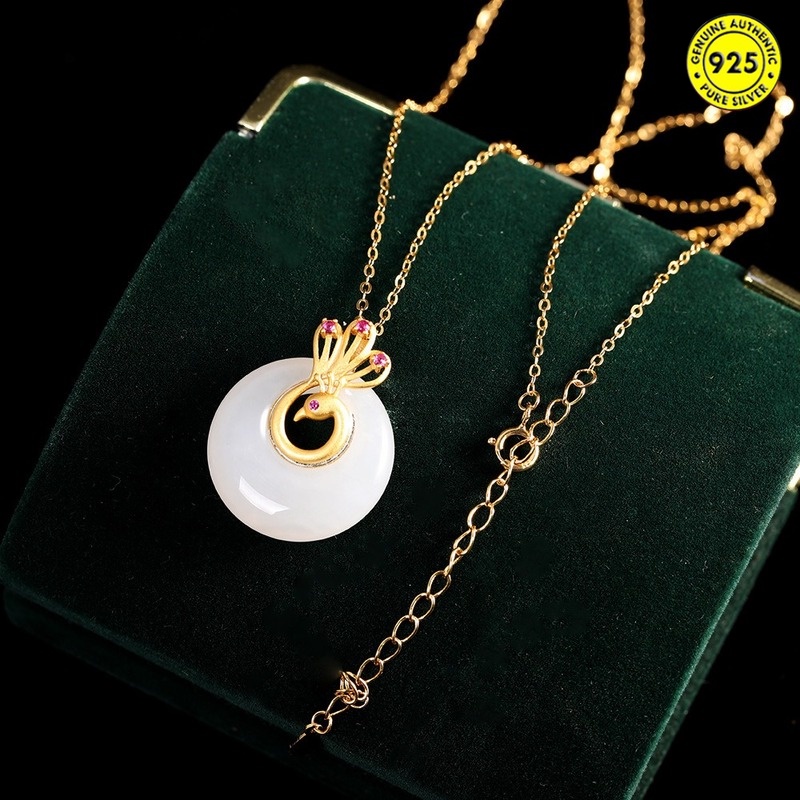 Kalung Liontin Giok Putih Gaya Etnik Retro Untuk Wanita