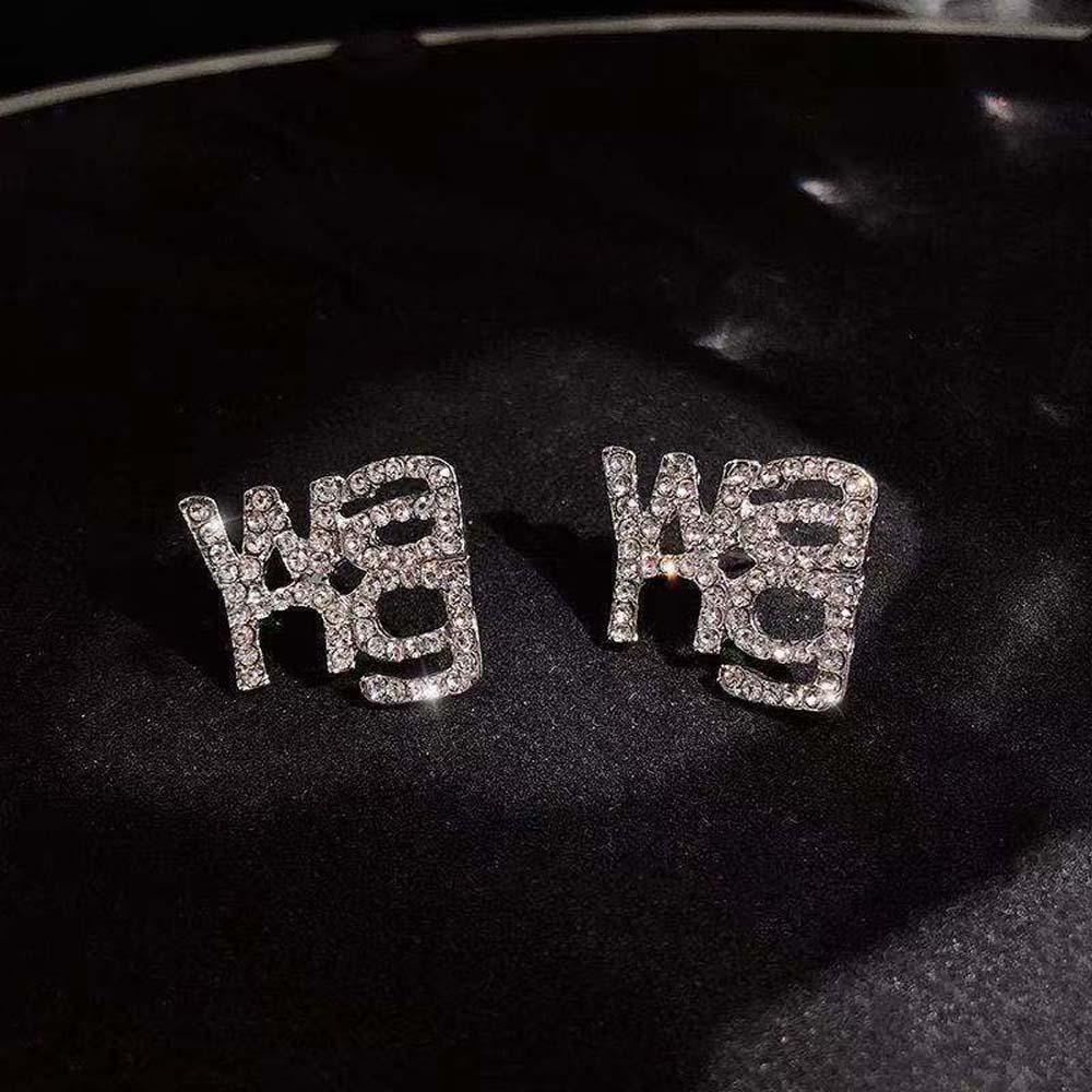 Mxbeauty Anting Huruf Berlebihan Gadis Wanita Berlian Imitasi Tembaga Kristal Menjuntai Anting-Anting