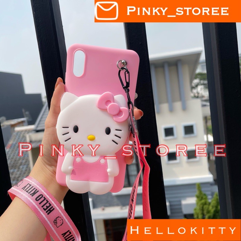 OPPO A54 A16 A15 A15S A53 A33 A92 A52 A11K A12 A7 A5S/ CASE KARAKTER DOMPET KOIN + TALI GANTUNGAN-Hellokitty