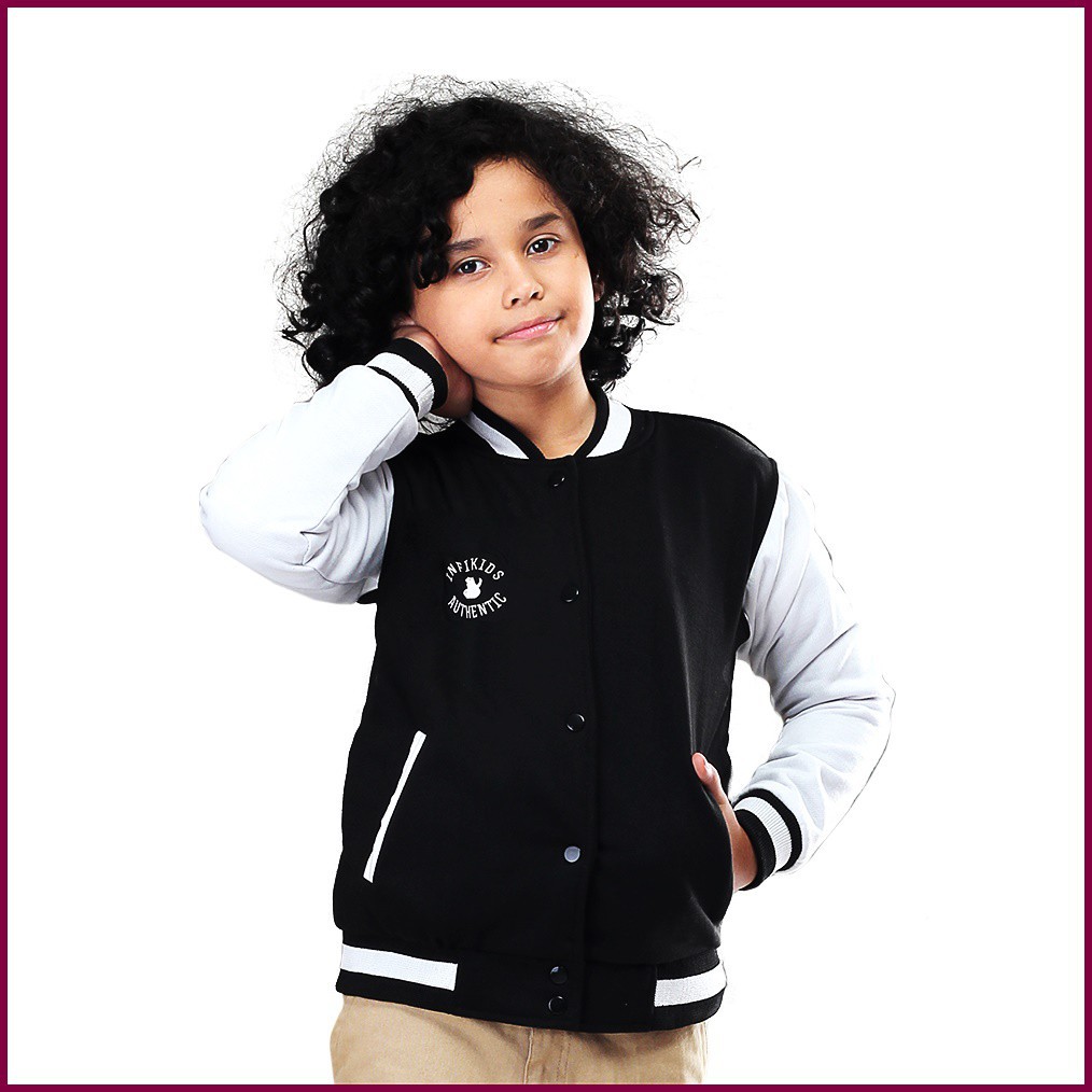 🔥NEW ITEM🔥 Jaket Anak Laki - Laki Cowok Hitam Putih Black Usia Umur 5 6 7 8 9 10 11 12 Tahun