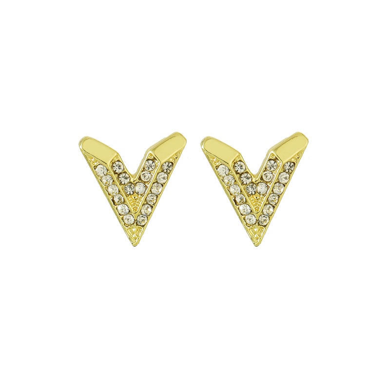 Sterling silver jarum sederhana berlian imitasi berbentuk V anting-anting wanita gaya dingin kecil d