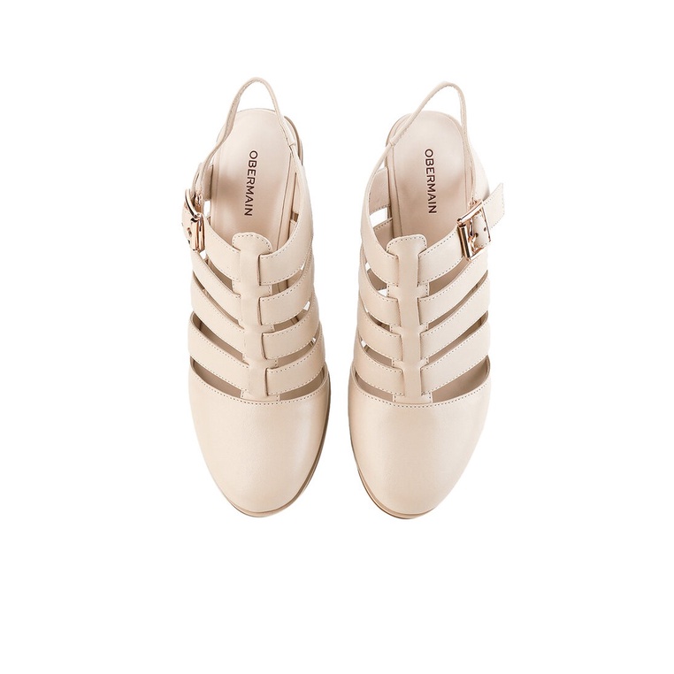 SEPATU SANDAL HEEL KULIT OBERMAIN HEELS WANITA ORIGINAL BEIGE OW18