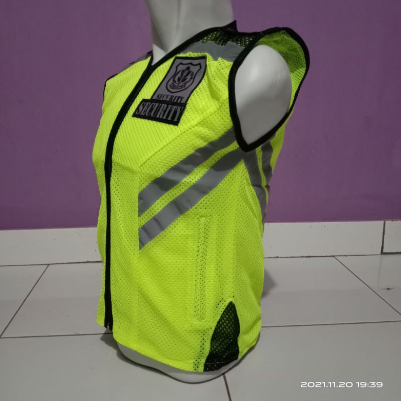 Rompi jala hijau stabilo safety polosan tanpa emblem