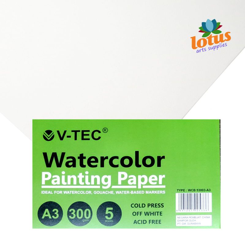 

V-TEC Watercolor Paper A3 300gsm 5 Sheets Cold Pressed Painting Paper Kertas Gambar